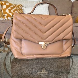 Quilted Top Handle Satchel Handbag in Caramel - A New Day